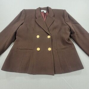 Vintage Stephanie Andrews Wool Blazer Women's Size 12 Brown Double Breasted